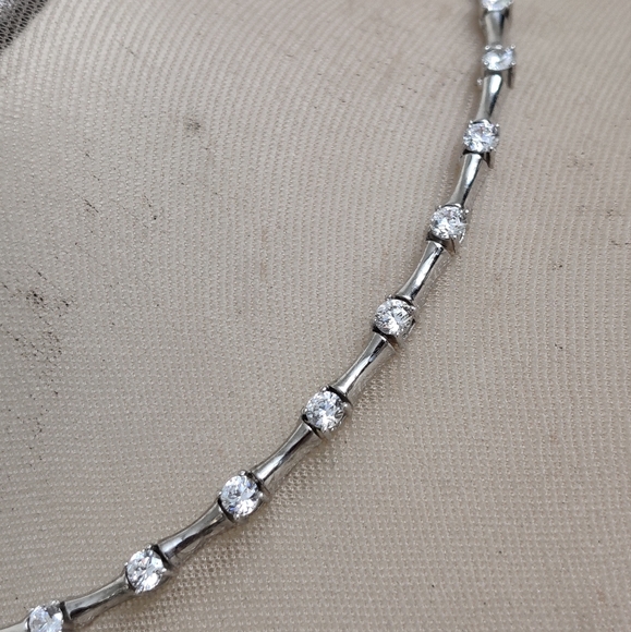 Elegant Sterling Silver and Cubic Zirconia Station Necklace - Picture 12 of 16
